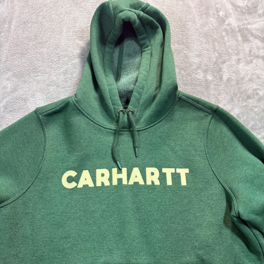 Carhartt Hoodie Women XL Green Relaxed Fit Logo Pullover Fleece Sweatshirt